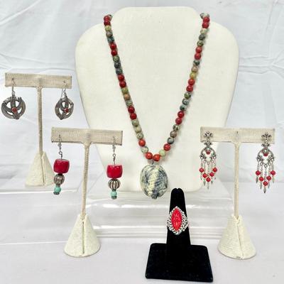 Sterling Silver And Red Coral Gemstone Jewlery By Carolyn Pollack & More