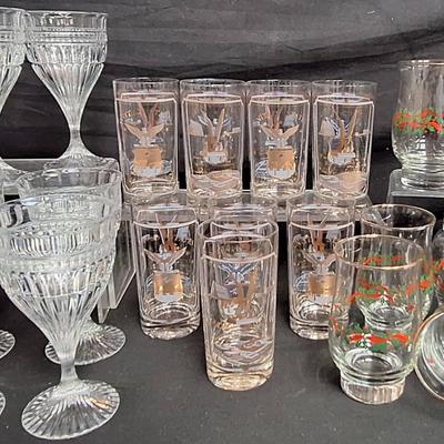 Vintage US AirForce Academy Glasses, Libbey Holly Berry Holiday Glasse, Mikasa Crystal Titan Glasses