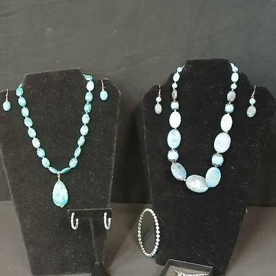 Sterling / Turquoise Hoop Earrings + African Turquoise Sets.