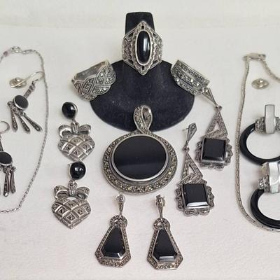 Vintage 925 Sterling Silver Marcasite Pendant, Rings, Earrings And More