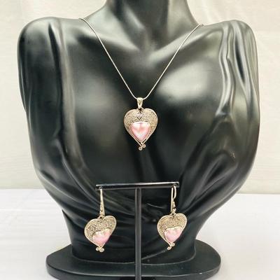 Pink MOP & Sterling Heart Set 