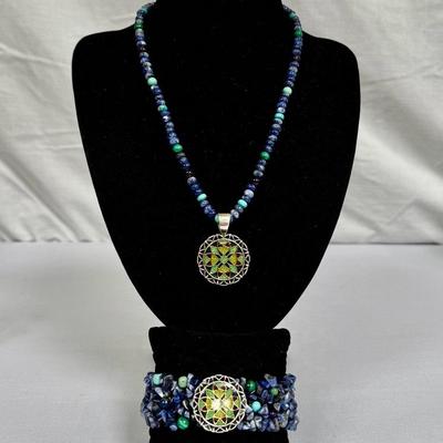 Carolyn Pollack Matching Lapis Lazuli Mosaic Necklace & Bracelet