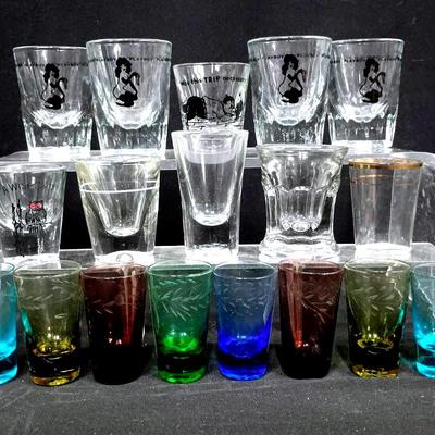 Vintage & Novelty Shot Glass Collection w/ Playboy & Etched Variants