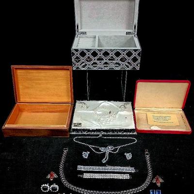 Vintage Rhinestone & Crystal Jewelry Lot W/ B. David Bracelet