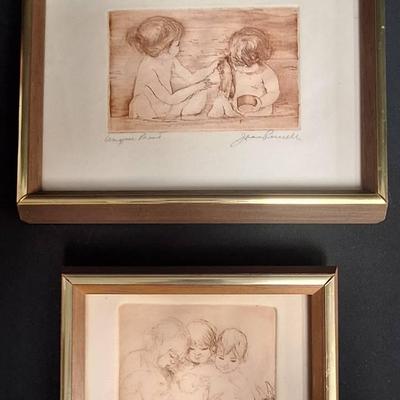 Two Vintage Framed Lithographs By Joan Purcell, Original Pencil Signed 