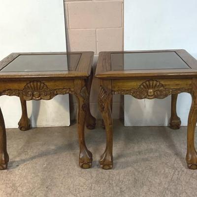 Oak Claw On Ball End Tables 