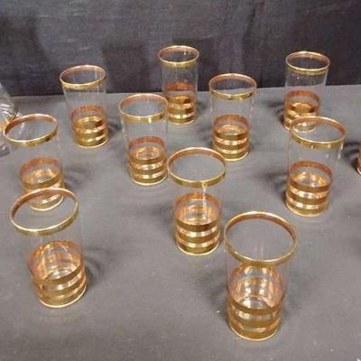 Bo325 vintage gold clear glass cut set