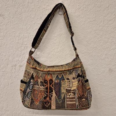 Vintage Laurel Burch Cat Tapestry Tote - Adjustable Strap