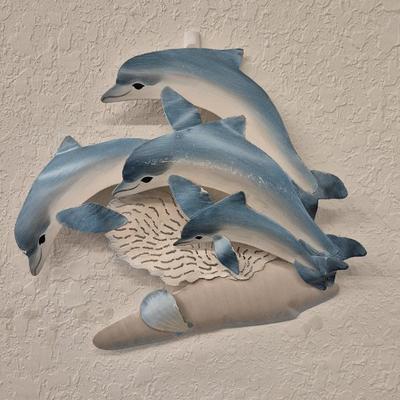 Vintage Metal Dolphins Wall Sculpture - 16½" x 15"