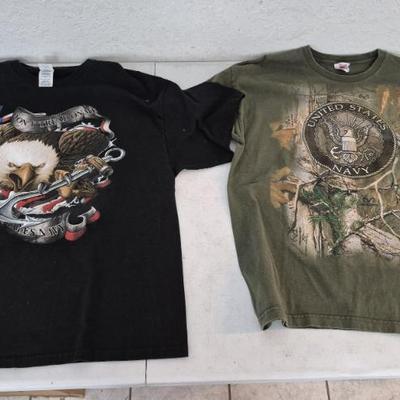 US Navy "Don't Tread on Me" (2XL) & Real Tree US Navy Olive Drab (XL) T-Shirts