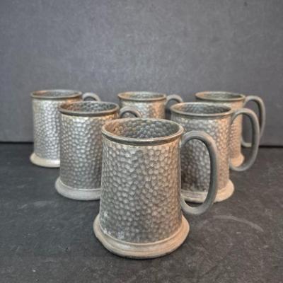 Antique 1835-1920 James Dixon & Sons Sheffield Cornish Pewter Set of 7 ½-Pint Mugs #W.1882/1