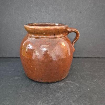 Antique Primitive Stoneware Bean Pot - 7" Diameter Widest x 7¼" Tall
