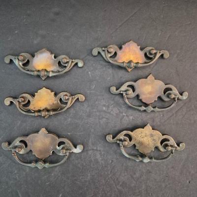 Antique 1910 Brass Drawer Pulls - Set of 6