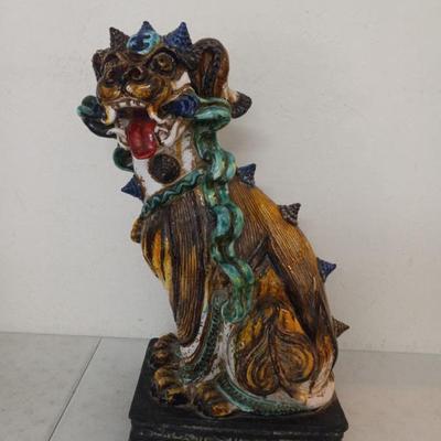 Vintage Made in Italy Hand Painted Ceramic Foo Dog Statue - 27½" Tall