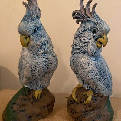 Vintage Pair of Blue Cockatiels / Parrots