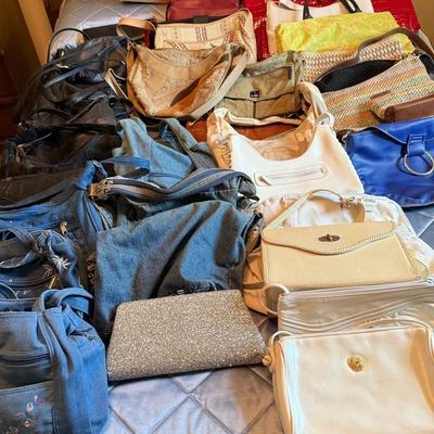 A Wide Assortment Of Ladies Handbags, Wallets, And Cigarette Cases