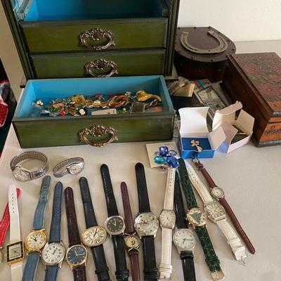 Jewelry Box with Contents - Watches, Necklaces & More PLUS 2 Vintage Boxes 
