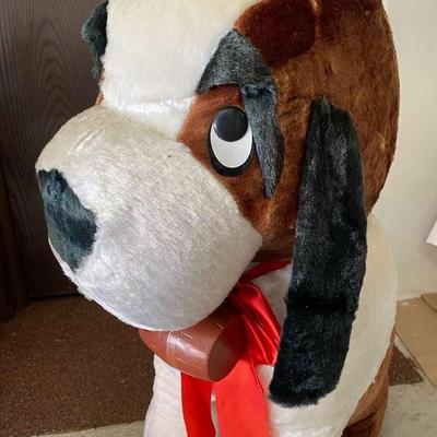 HUGE Vintage Saint Bernard Dog with Whisky Barrel Stuffed Plush Animal - Genie Toy Inc.