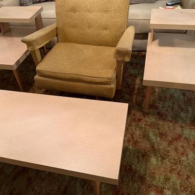 Vintage Mersman End Tables, Coffee Table, And Swivel Chair