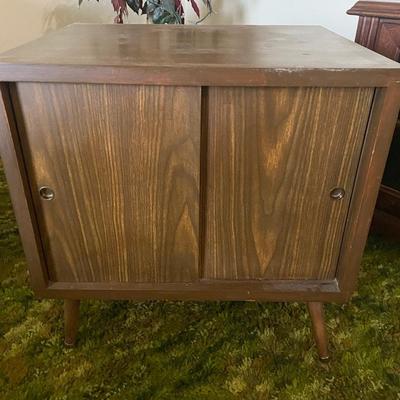Mid Century Small Table Storage Cabinet with Slide Doors 
