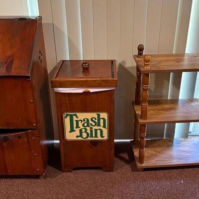 Vintage Potato Bin With Matching Wooden Trash Bin, 3 Shelf Display Table