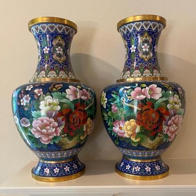 Pair of chinese cloisonne vases 15 tall