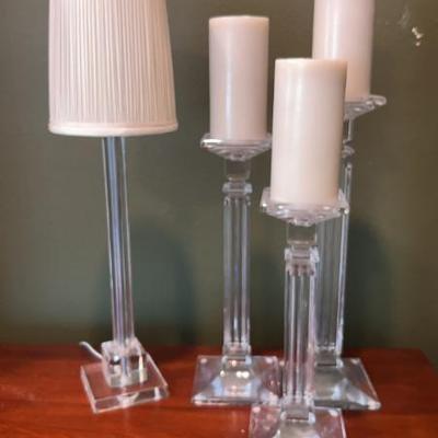 Crystal glass candle holders and lamp