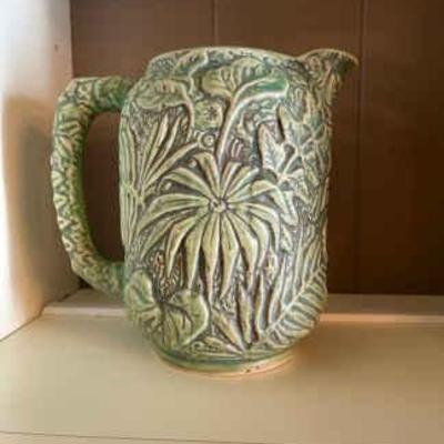 1920s weller marvo pitcher green botanical design
