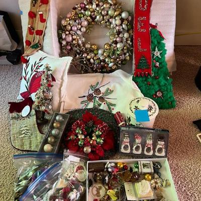 Christmas wreaths embroidered tablecloth, decorations and more