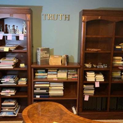 Three section cherry bookshelves