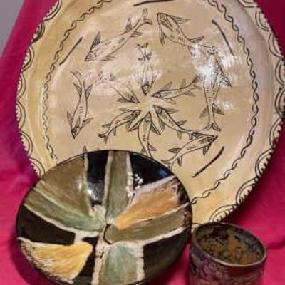 Large handmade platter small cup medium bowl
