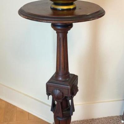 Victorian era carved walnut pedestal and bowl of stone on fruit