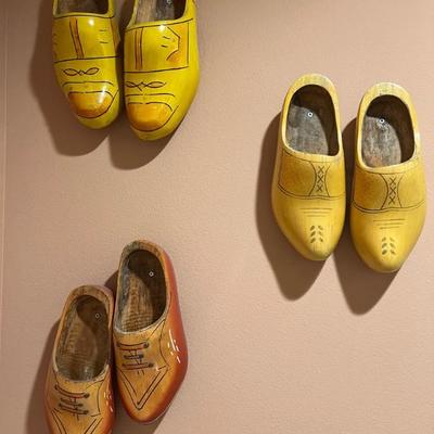 Wooden shoes for wall display