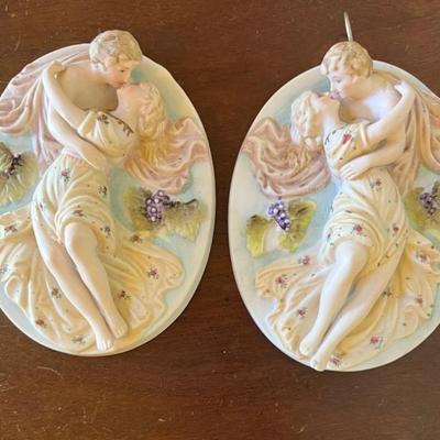 Pair of andrew kolb porcelain bisque lovers’ wall decor