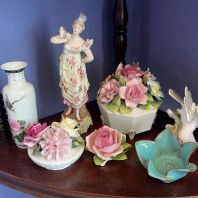 Bone china floral musicbox and figurines
