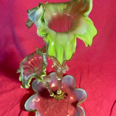 Green glass victorian epergne see description