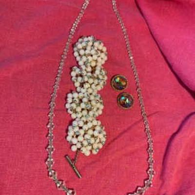 Vogue clip earrings fun bracelet, glass necklace