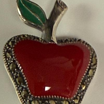 Sterling Red Apple Brooch