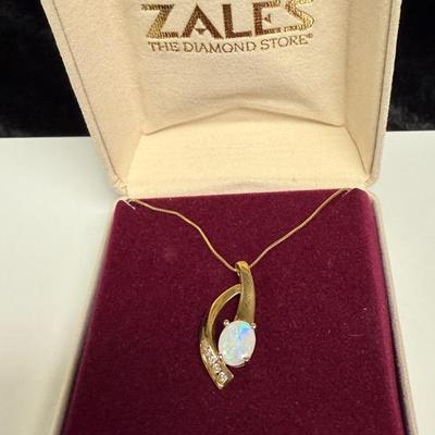 Oval Opal Diamond Necklace 14k Yellow Gold