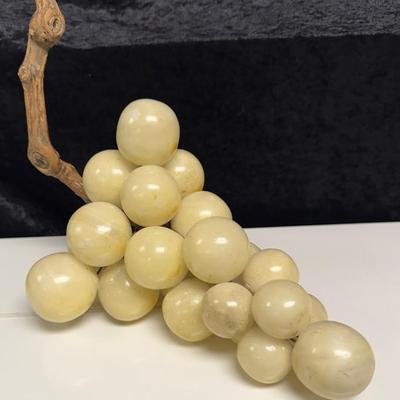 Vintage Alabaster Stone Marble Grapes Mid Century Cluster MCM Wood Stem