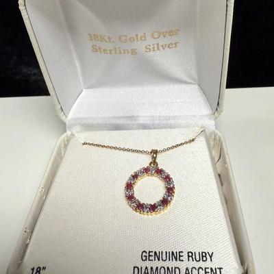 Vintage Ruby Pendant Necklace, Ross Simons Gold over Sterling