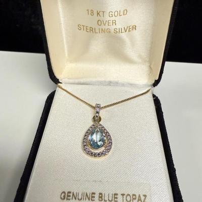 18k Blue Topaz Diamond Accent Necklace