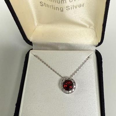 Platinum Over Sterling Silver Genuine Garnet Diamond Accent