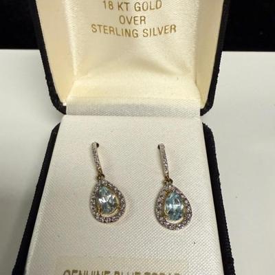 18k Blue Topaz Diamond Accent Drop Earrings