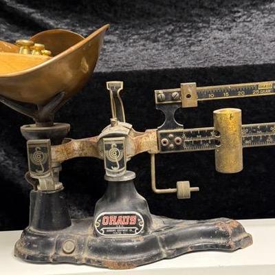 Vintage Antique Ohaus Beam Balance Newark Cast Iron Scale