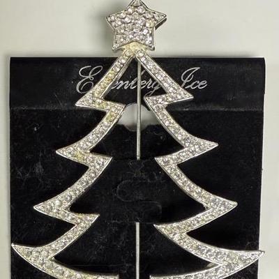 EISENBERG ICE Signed Crystal Stone Christmas Tree Pin Brooch Vintage
