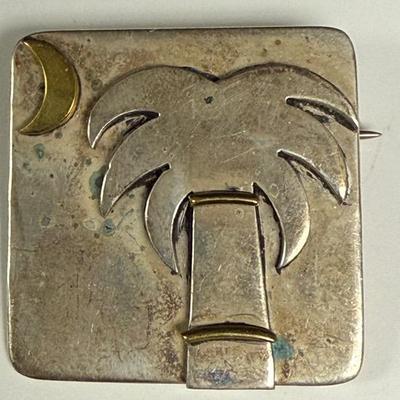 Vintage Mexico 925 Sterling Silver Large Square Palmetto Palm Tree Pendant Charm3E