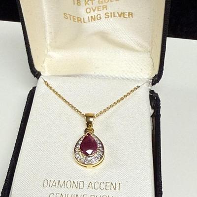 18k Diamond Accent Ruby Necklace