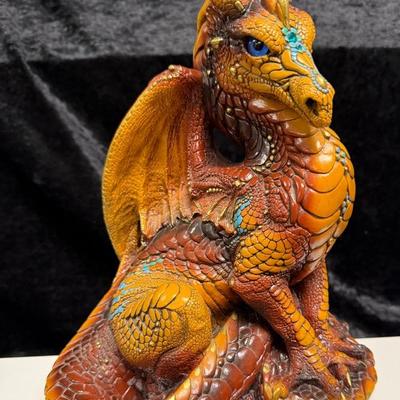 Windstone Editions Dragon Brown Turquoise And Gold Figure