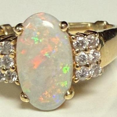 14k P  Opal and Diamond Ring